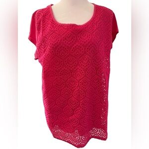 Liz Claiborne Blouse in pink with lace overlay & cap sleeves Womens size XL NWOT